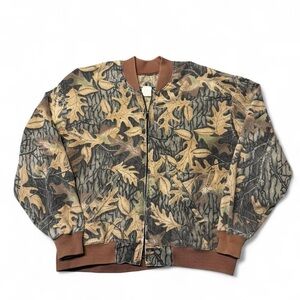 Vintage gunflint real tree leaf camo full zip bomber jacket L mens made in USA